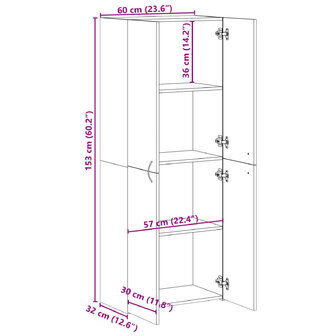 Archiefkast 60x32x153 cm bewerkt hout betongrijs 9