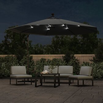 Zweefparasol met LED-verlichting metalen paal 350 cm antraciet 3