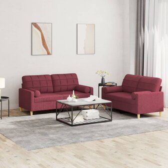 2-delige Loungeset met kussens stof wijnrood 1
