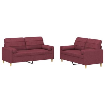 2-delige Loungeset met kussens stof wijnrood 2