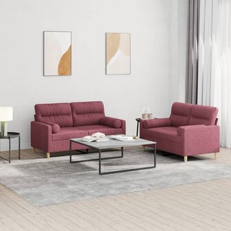 2-delige Loungeset met kussens stof wijnrood 1
