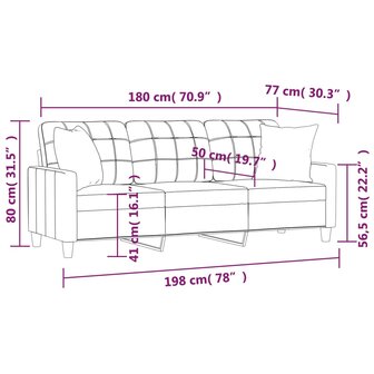Driezitsbank met sierkussens 180 cm kunstleer cr&egrave;mekleurig 8