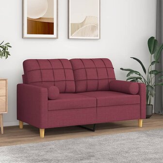 Tweezitsbank met sierkussens 120 cm stof wijnrood 1