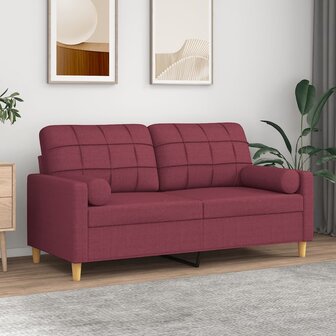 Tweezitsbank met sierkussens 140 cm stof wijnrood 1
