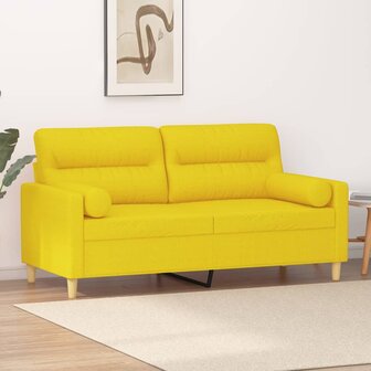 Tweezitsbank met sierkussens 140 cm stof lichtgeel 1