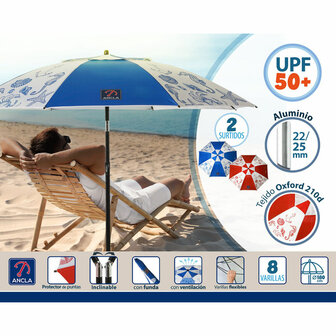 Strandparasol &Oslash; 180 cm SPF50+ Navy 2