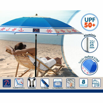 Strandparasol Blauw &Oslash; 180 cm SPF50+ Anker 3