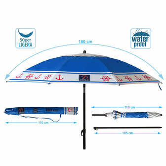 Strandparasol Blauw &Oslash; 180 cm SPF50+ Anker 5