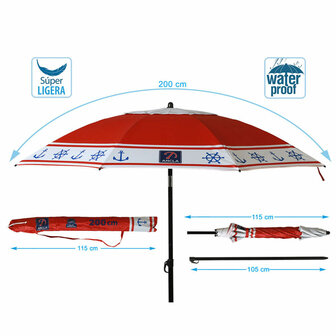 Strandparasol Rood &Oslash; 200 cm SPF50+ Anker 5
