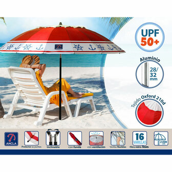 Strandparasol Rood &Oslash; 220 cm SPF50+ Anker 3