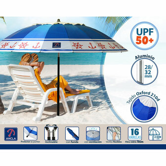 Strandparasol Blauw &Oslash; 220 cm SPF50+ Anker 3