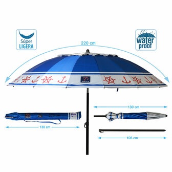 Strandparasol Blauw &Oslash; 220 cm SPF50+ Anker 5