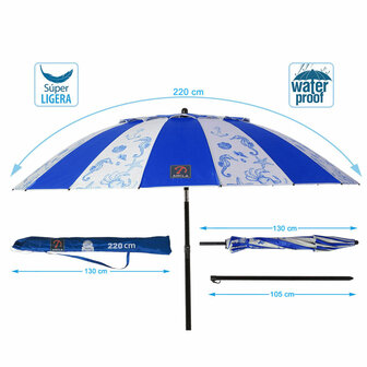 Strandparasol Blauw &Oslash; 220 cm SPF50+ Navy 5
