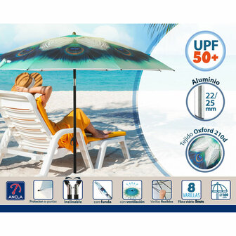 Strandparasol Groen &Oslash; 180 cm SPF50+ Pauw 3
