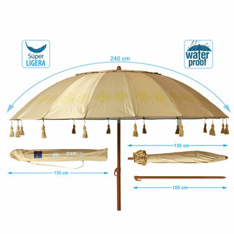 Strandparasol Beige &Oslash; 240 cm SPF50+ 5