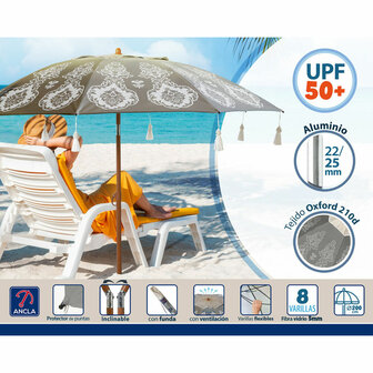 Strandparasol Grijs &Oslash; 200 cm SPF50+ Boho 3