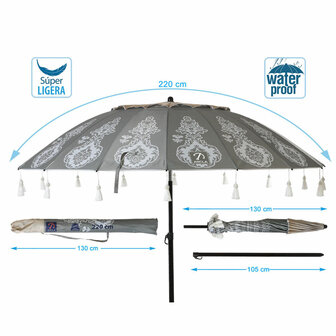 Strandparasol Grijs &Oslash; 220 cm SPF50+ Boho 5