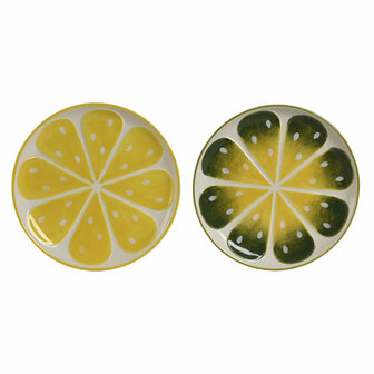 Dinerbord Home ESPRIT Geel Groen Keramiek Citroen 22,5 x 22,5 x 2,5 cm (2 Stuks) 5