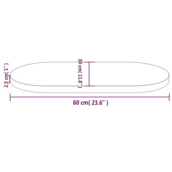 Tafelblad ovaal 60x30x2,5 cm massief grenenhout wit 7
