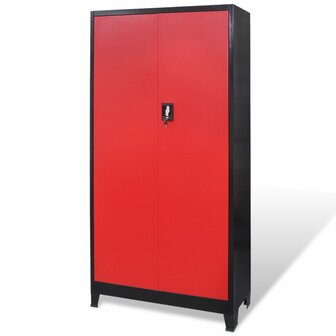 Gereedschapskast met 2 deuren 90x40x180 cm staal zwart en rood 4