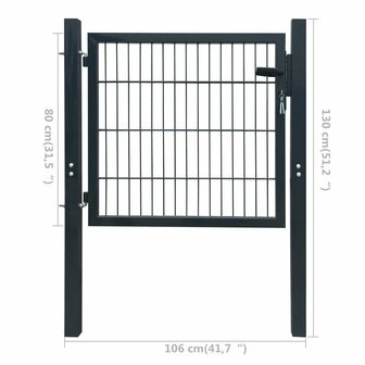 Poort dubbelstaafmat (enkel) 106x130 cm antracietgrijs 6