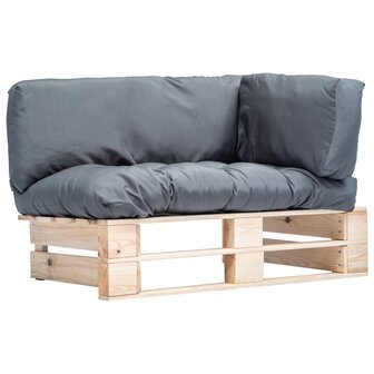 Tuinbank pallet met grijze kussens grenenhout 1