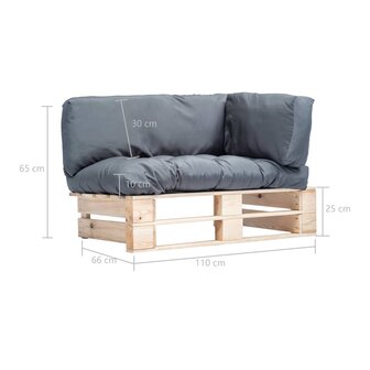 Tuinbank pallet met grijze kussens grenenhout 5