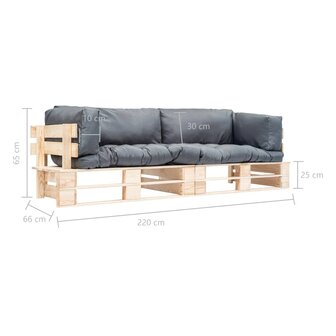 2-delige Tuinbankenset pallet met grijze kussens grenenhout 5