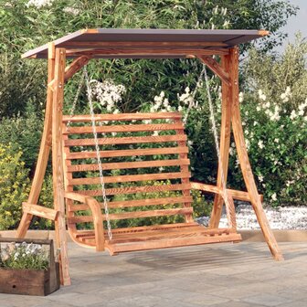 Schommelbank met luifel vurenhout met teak afwerking 1