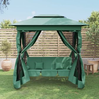 Tuinpaviljoen met schommelbank converteerbaar stof staal groen 1
