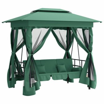 Tuinpaviljoen met schommelbank converteerbaar stof staal groen 2