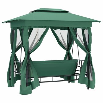 Tuinpaviljoen met schommelbank converteerbaar stof staal groen 5