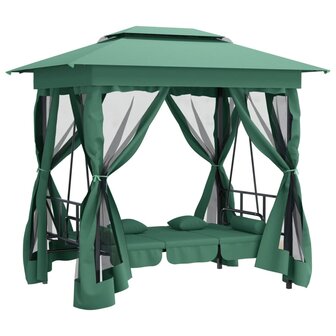 Tuinpaviljoen met schommelbank converteerbaar stof staal groen 6