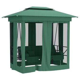 Tuinpaviljoen met schommelbank converteerbaar stof staal groen 7
