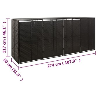 Containerberging viervoudig 274x80x117 cm poly rattan zwart 7