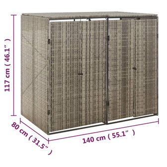 Containerberging dubbel 140x80x117 cm poly rattan grijs 7
