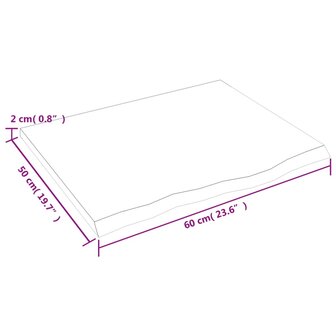 Wastafelblad 60x50x2 behandeld massief hout lichtbruin 6