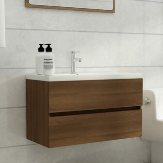 Wastafelkast 80x38,5x45 cm bewerkt hout bruin eikenkleur 1