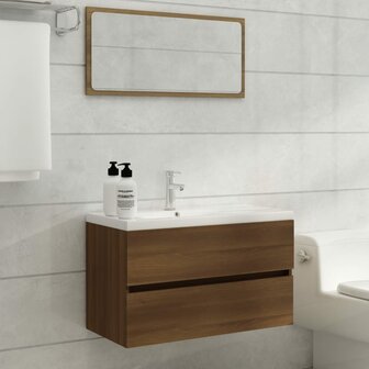 Wastafelkast 80x38,5x45 cm bewerkt hout bruin eikenkleur 3