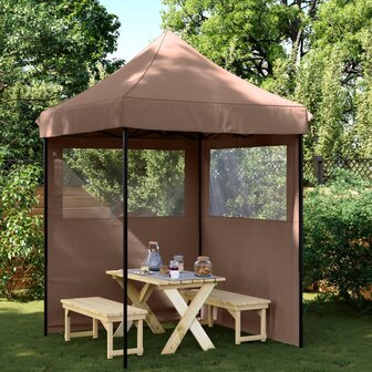 Partytent inklapbaar pop-up met 2 zijwanden bruin 1
