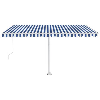 Luifel vrijstaand handmatig uittrekbaar 450x300 cm blauw en wit 2