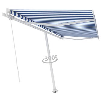 Luifel vrijstaand handmatig uittrekbaar 450x300 cm blauw en wit 3