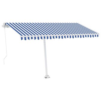 Luifel vrijstaand handmatig uittrekbaar 450x300 cm blauw en wit 4