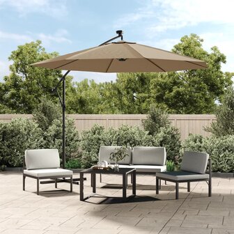 Zweefparasol met LED-verlichting stalen paal 300 cm taupe 1