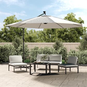 Zweefparasol met LED-verlichting en metalen paal 350 cm zand 1