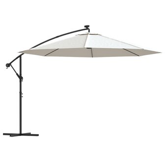 Zweefparasol met LED-verlichting en metalen paal 350 cm zand 2