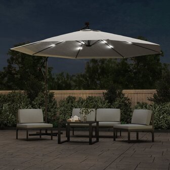 Zweefparasol met LED-verlichting en metalen paal 350 cm zand 3