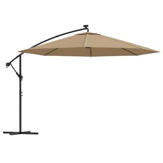 Zweefparasol met LED-verlichting en metalen paal 350 cm taupe 2