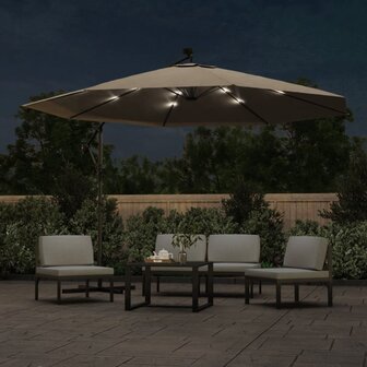 Zweefparasol met LED-verlichting en metalen paal 350 cm taupe 3