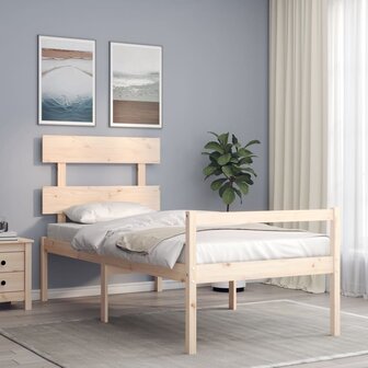 Seniorenbed met hoofdbord massief hout 90x200 cm 1